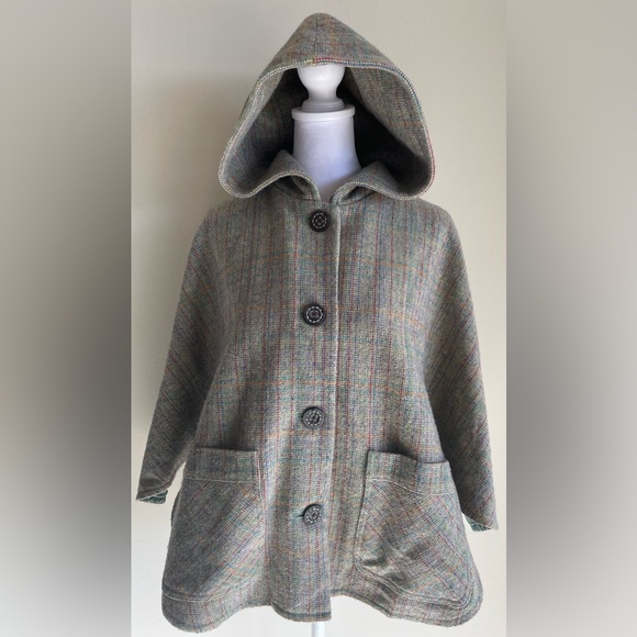 Paul & Joe Jackets & Blazers - PAUL & JOE for TARGET TWEED, PLAID CAPE STYLE BUTTON FRONT PONCHO W HOOD, SZ S/M